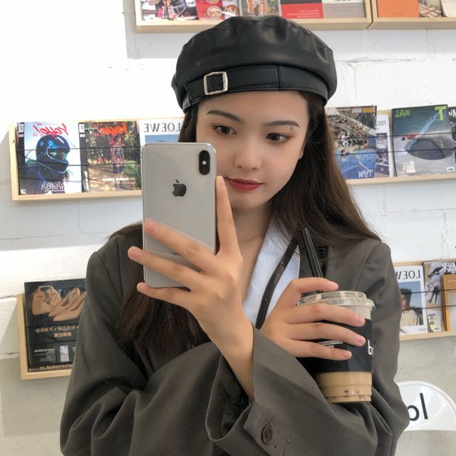 Leather Faux Buckled Beret