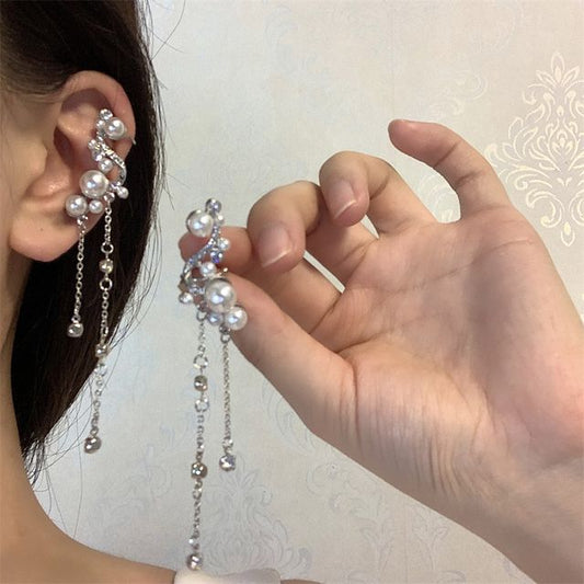 Pearl Cuff Fringe Ear Rhinestone Faux