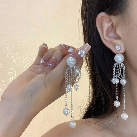 Faux Earring Pearl Fringe Drop