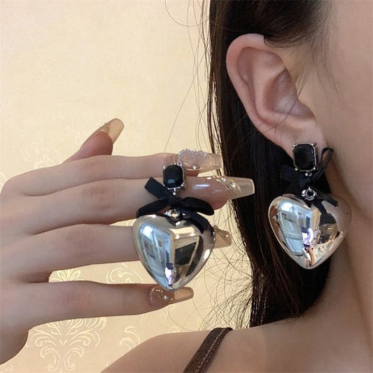 Heart Rhinestone Bow Earring Drop