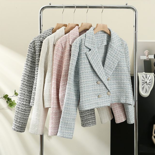 Double-Breasted Lapel Tweed Jacket