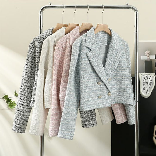 Double-Breasted Lapel Tweed Jacket