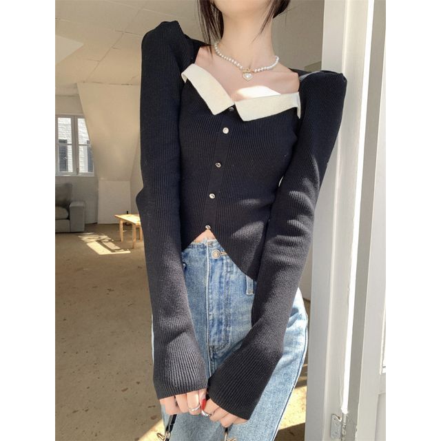 Square-Neck Slim-Fit Top Puff-Sleeve Knit