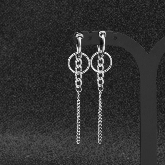 Chain Hoop Drop Earring / Clip-On Earring