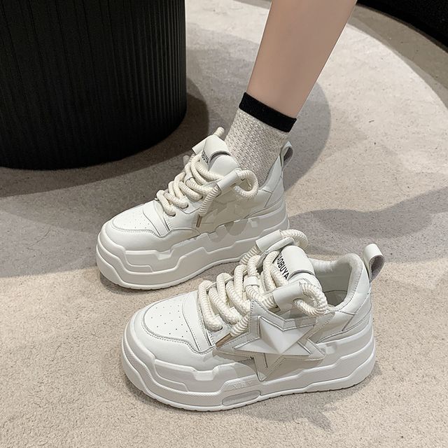Applique Sneakers Star Platform Lace-Up