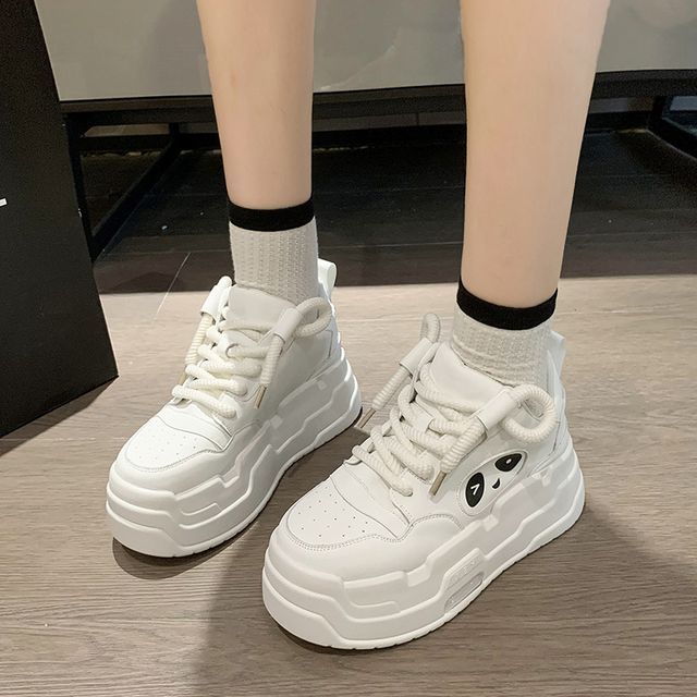 Lace-Up Applique Sneakers Platform Panda