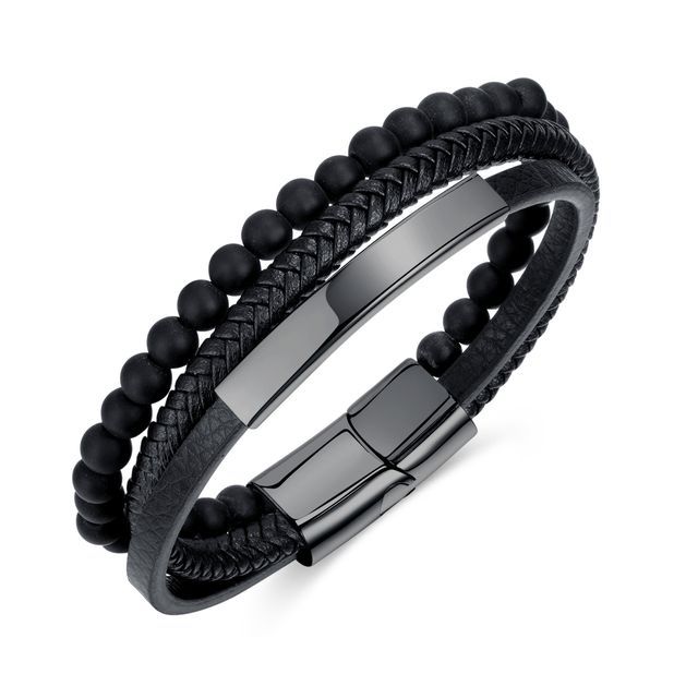 Alloy Bead Faux Leather Layered Bracelet