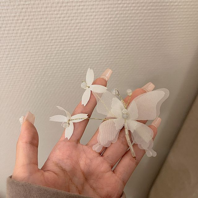 Clip Butterfly Gemstone Set Hair /