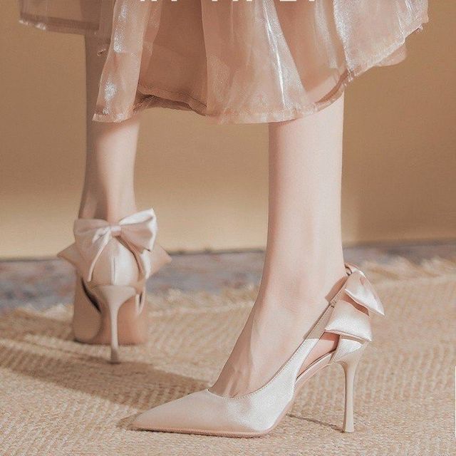 Cutout Stiletto Pumps Heel Bow