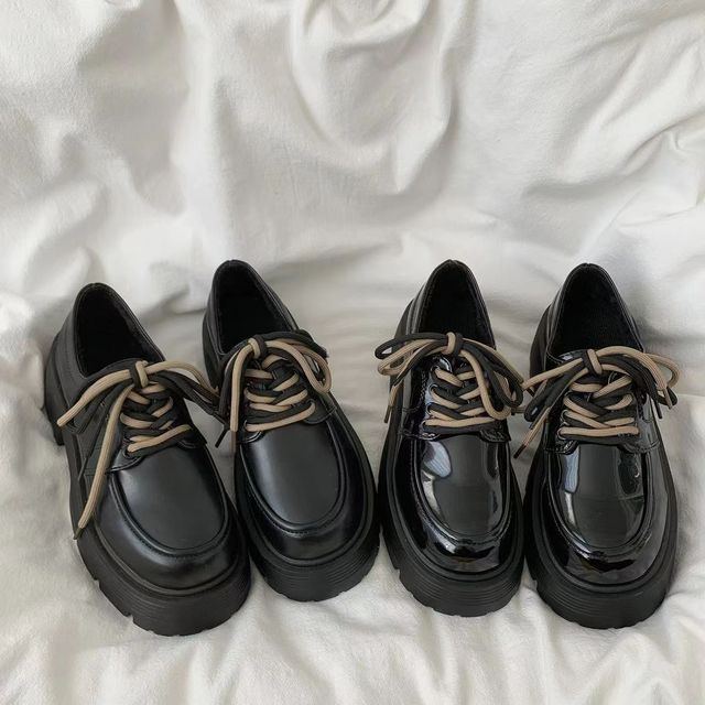 Faux Platform Shoes Lace-Up Leather