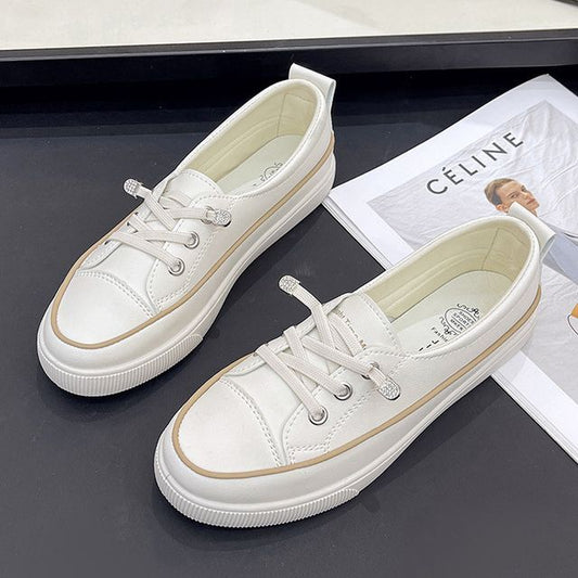 Lace-Up Slip-Ons Contrast Faux Trim Leather Platform