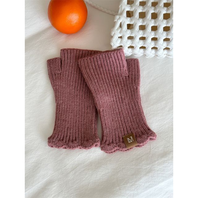 Gloves Fingerless Applique Lettering Knit