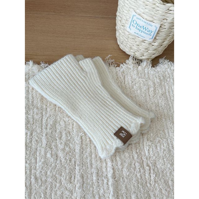 Gloves Fingerless Applique Lettering Knit