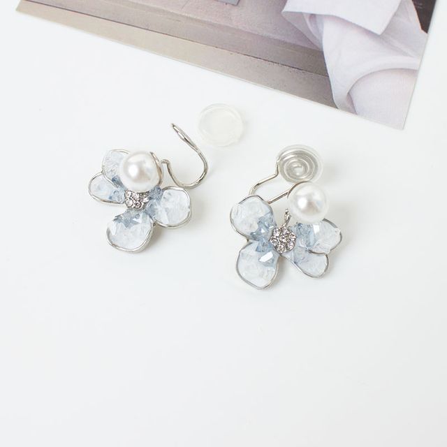 Faux Clip-On Drop Floral Pearl / Earring