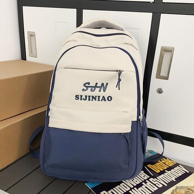 Two Tone Lettering Zip Backpack