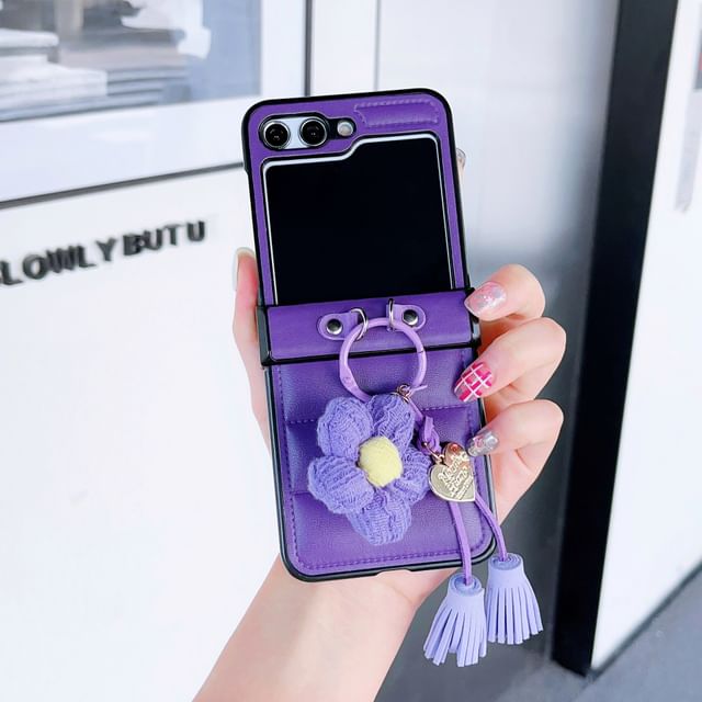 Plain Mobile Phone  Case With Chenille Flower Pendant