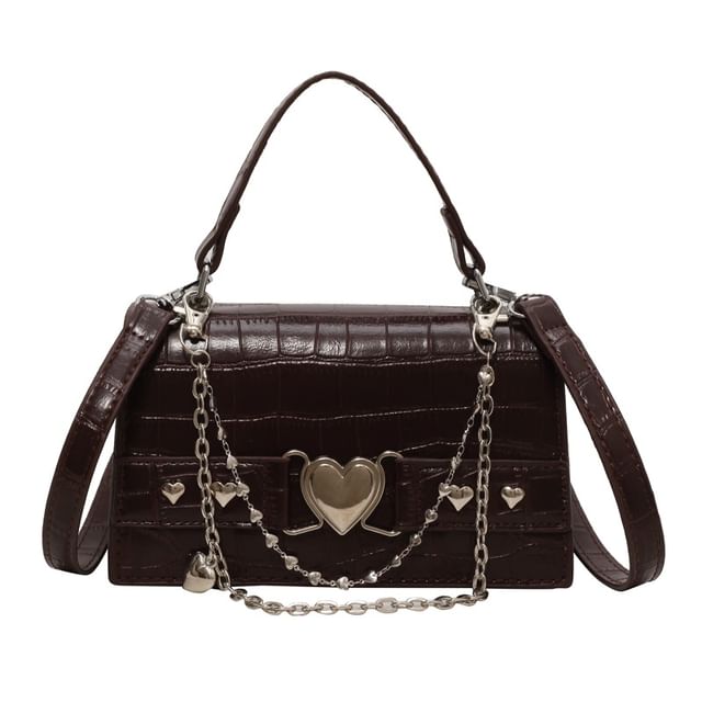Heart Grain Crossbody Buckled Croc Bag Flap