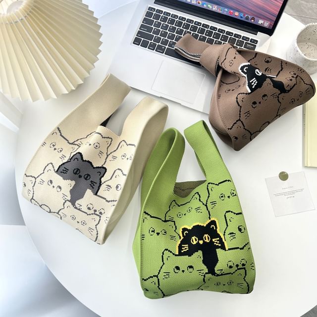 Print Cat Knit Bag Tote