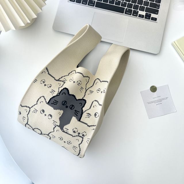 Print Cat Knit Bag Tote