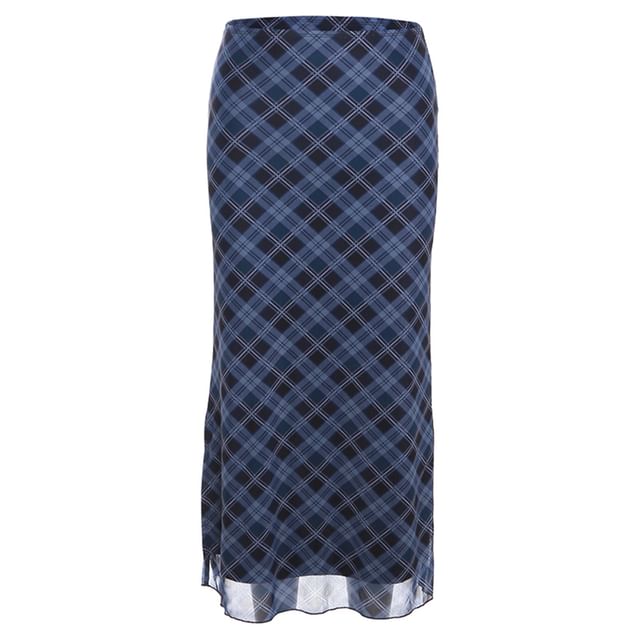 Skirt A-Line Waist Plaid Mid Midi