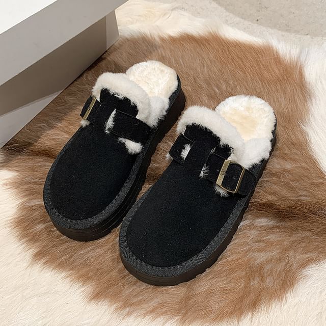Mules Buckled Fleece-Lined Platform