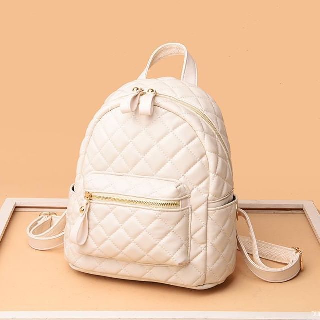 Leather Backpack Faux Quilted