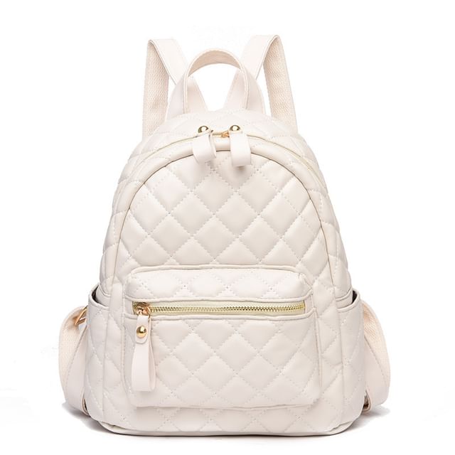 Leather Backpack Faux Quilted