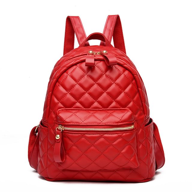 Leather Backpack Faux Quilted