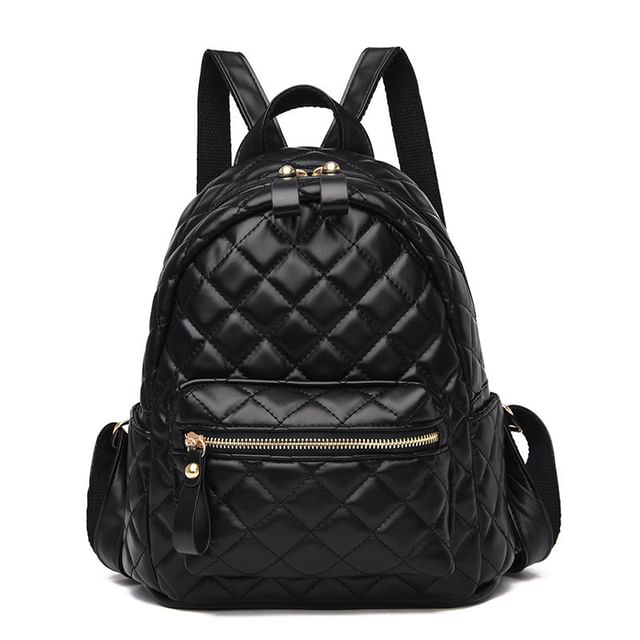 Leather Backpack Faux Quilted