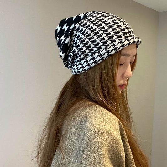 Scarf / Beanie Multi-Way Knit Houndstooth