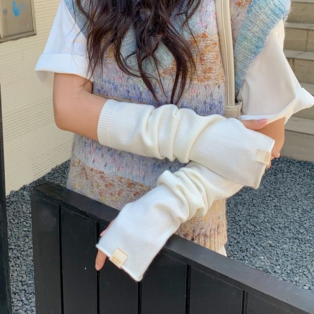 Knit Plain Long Gloves Fingerless