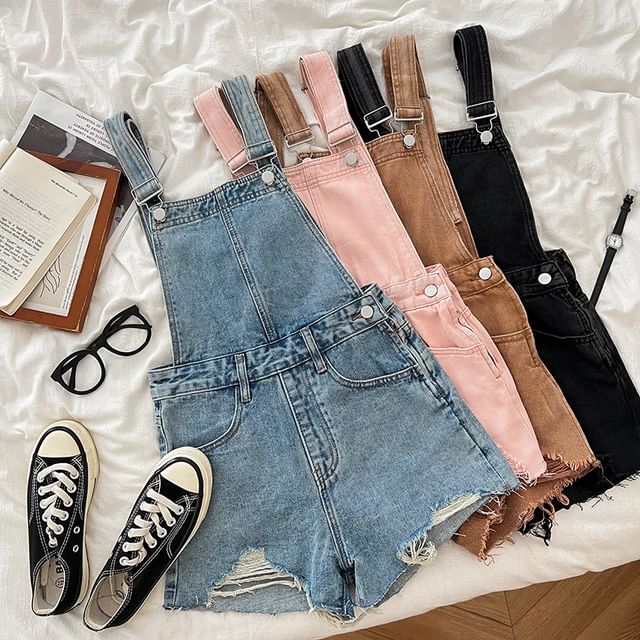 Washed Distressed Denim Jumper Shorts