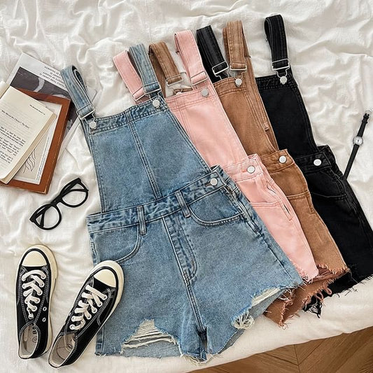 Washed Distressed Denim Jumper Shorts