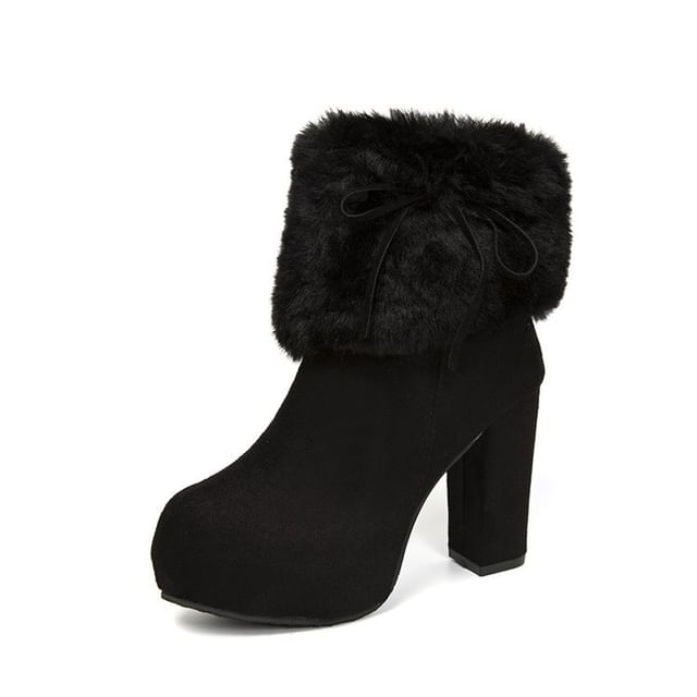 Fluffy Boots Ankle Chunky Trim Heel Platform