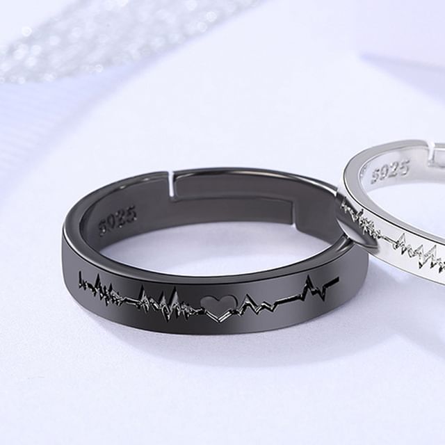 Couple Matching Heartbeat Alloy Open Ring (Various Designs)
