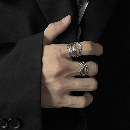 Layered Stainless Steel Open Ring (Various Designs) / Set