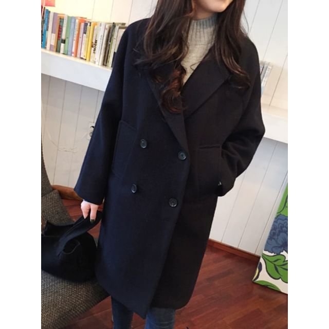 Long-Sleeve Double Breasted Woolen Trench Coat