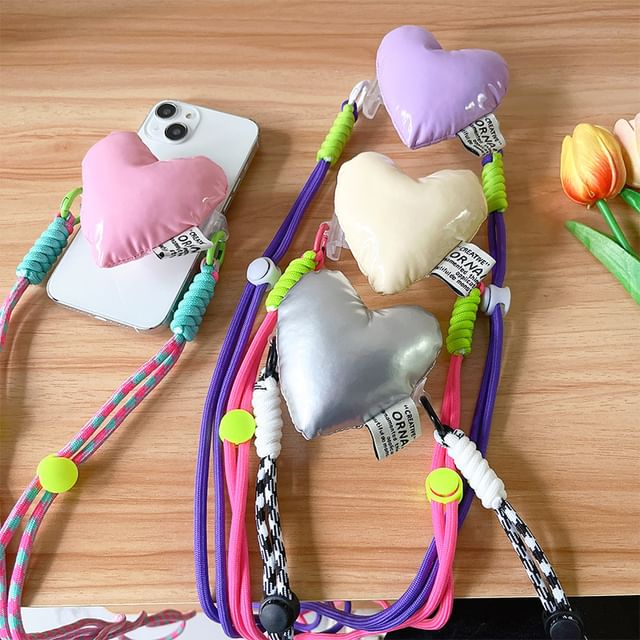 On Clip Padded Lanyard Heart Phone
