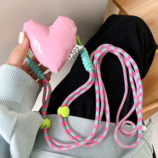 On Clip Padded Lanyard Heart Phone