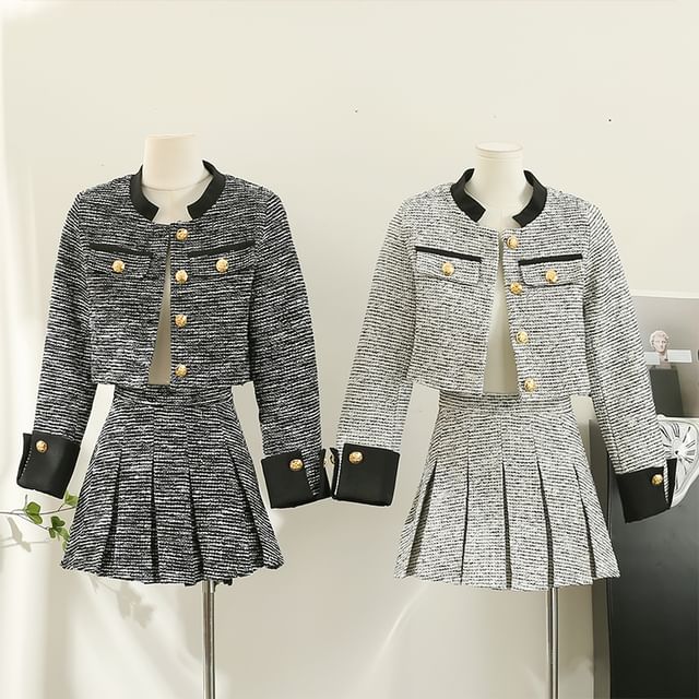 Set: Tweed Jacket + Pleated A-Line Skirt