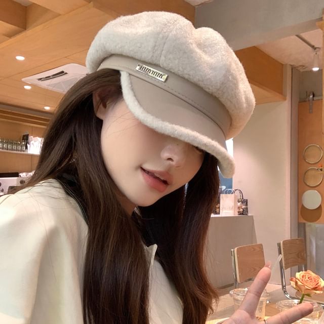 Faux Cap Leather Fleece Panel Newsboy