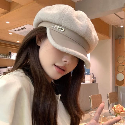 Faux Cap Leather Fleece Panel Newsboy