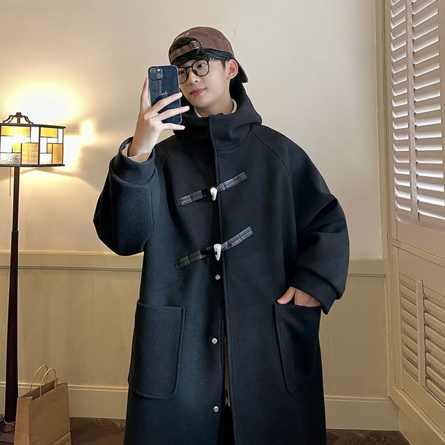 Long-Sleeve Toggle Woolen Trench Coat