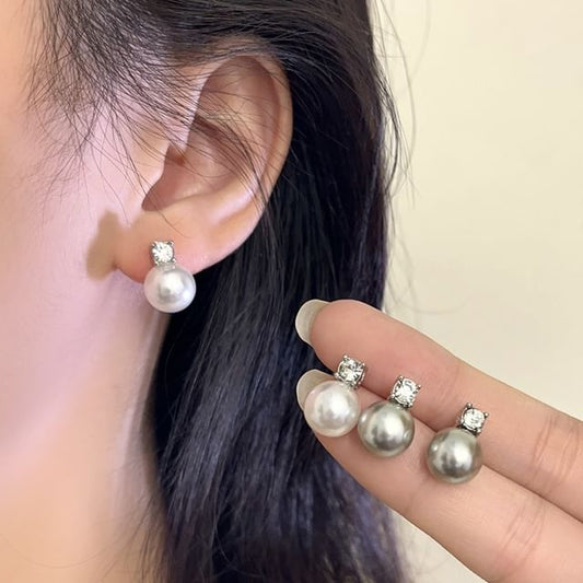 Drop Rhinestone Earring Pearl Faux
