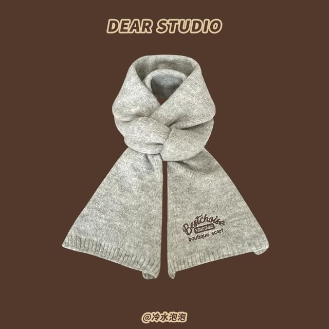 Lettering Embroidered Knit Scarf