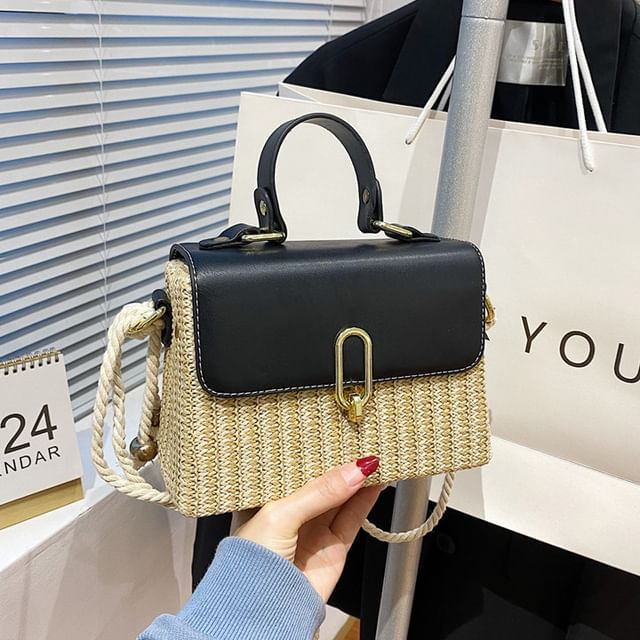 Panel Faux Bag Woven Leather Crossbody
