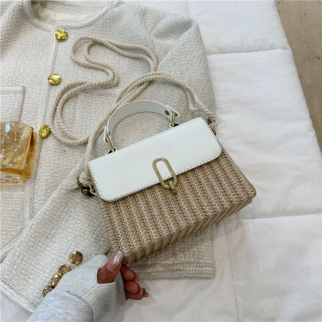 Panel Faux Bag Woven Leather Crossbody