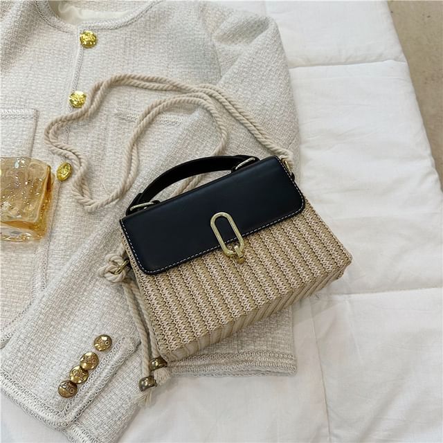 Panel Faux Bag Woven Leather Crossbody