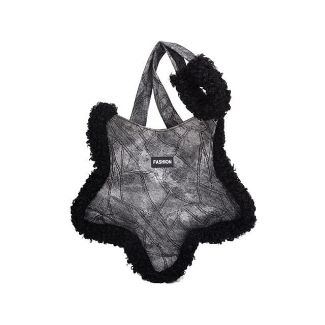 Fluffy Trim Tote Bag Star