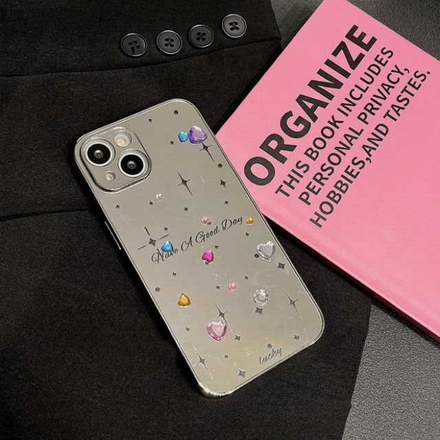 Rhinestone Phone Heart Case Mirrored